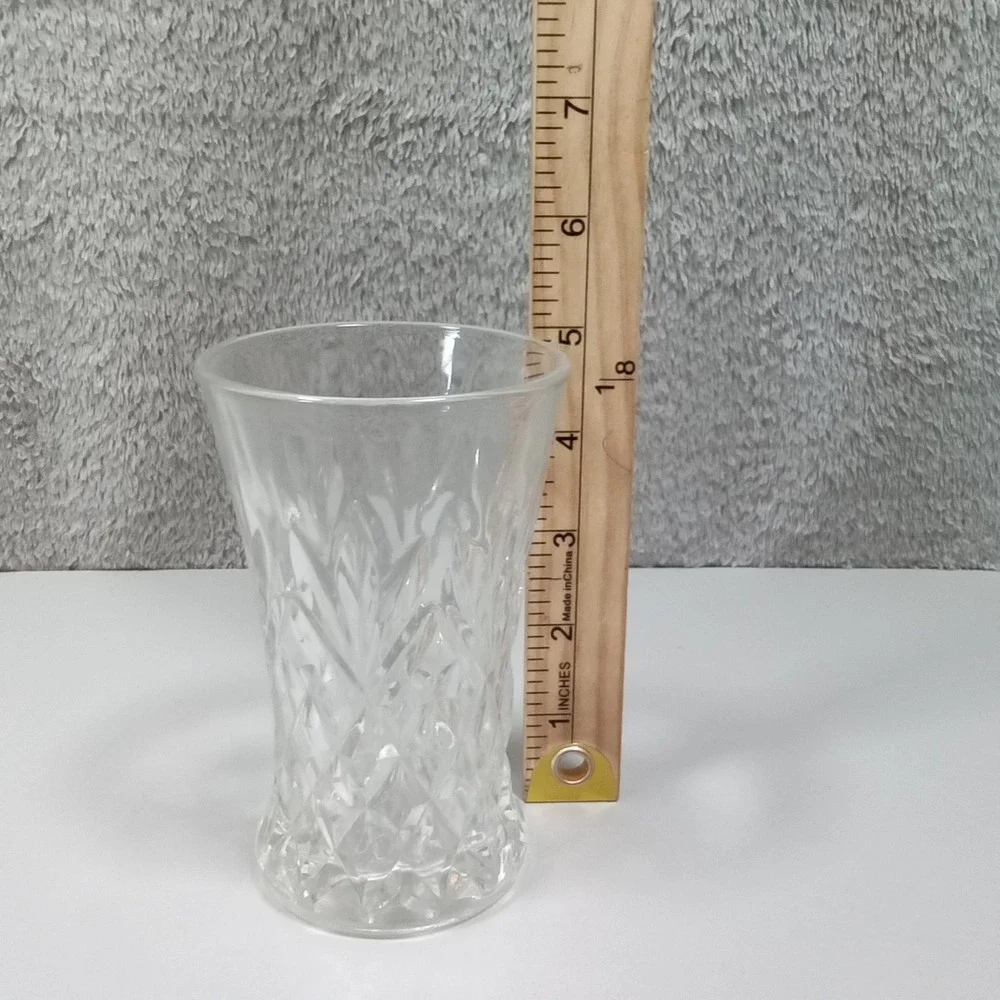 Vintage Clear‎ Pressed Glass Bud Vase Diamond Cut Pattern Flared Rim 5.5 Inch